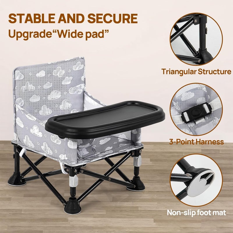AskCat Toddler Booster Seat for Kitchen Chair & Travel - Portable Foldable with Removable Tray, Baby Camping Chair 6-36 Months Indoor Outdoor (White Cloud Design) - Image 5